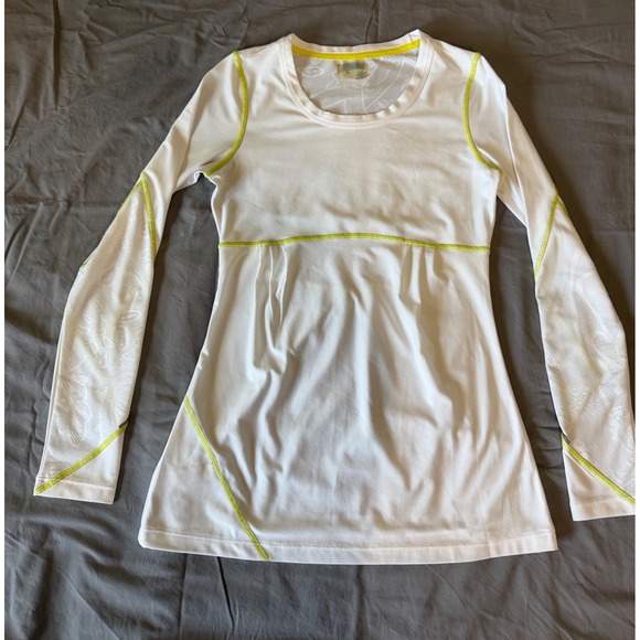 Athleta White Neon Yellow Mesh Back Long Sleeve Performance Top XS 906191 - Picture 2 of 8